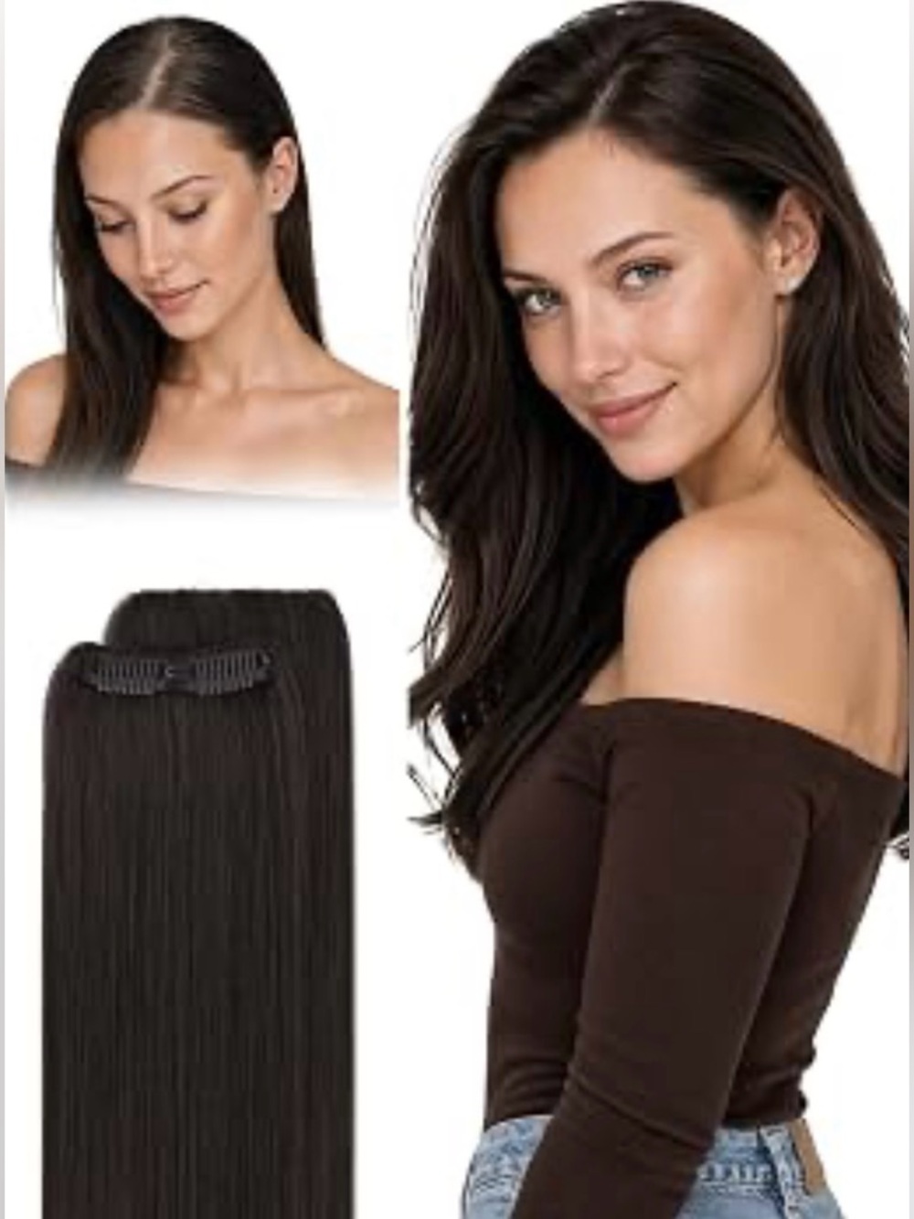 Dark Brown Human Hair 18 Inch Scalp Fill In Clip In Hair Extensions